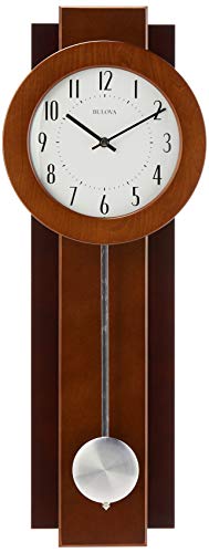 Bulova C3383 Avent Wall Clock | Two-Tone Wooden Case with Slow-Swing Pendulum | Arabic Numerals | Personalization Plate | 23.5" Height