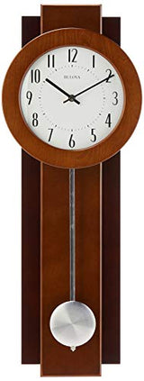 Bulova C3383 Avent Wall Clock | Two-Tone Wooden Case with Slow-Swing Pendulum | Arabic Numerals | Personalization Plate | 23.5" Height