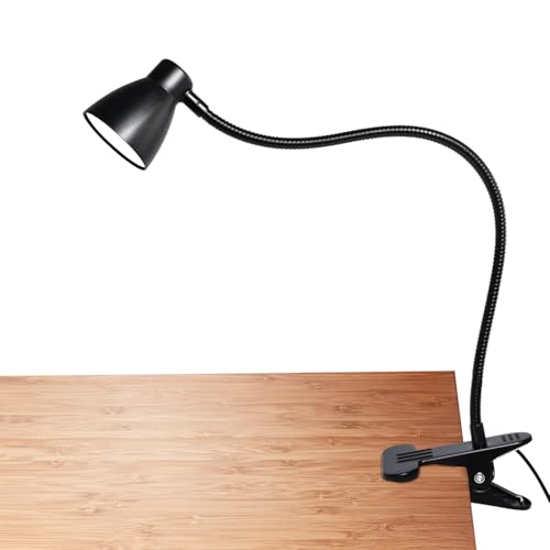 CRI 90+ Eye-Care Clip Light for Reading, 6W Small Clamp Lamp for Desk, Flexible Gooseneck Clip Lamp for Bed Headboard with 3 Color Modes & 10 Brightness(Adapter Include)