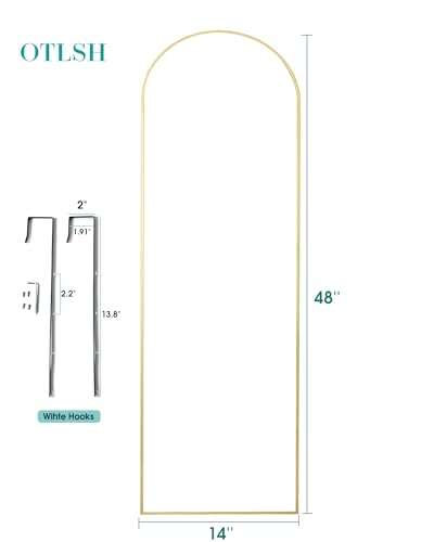 Otlsh 14"48" Arch Wall Mirror, Over The Door, Thin Frame Aluminum Alloy for Bedroom, Living Room, Entryway - Gold