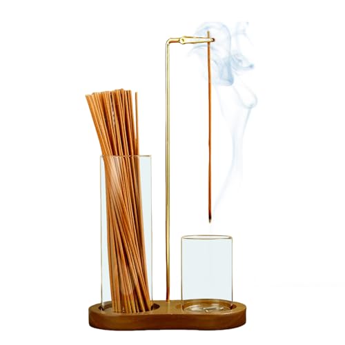 2 in 1 Incense Holder for Sticks, Anti-Ash Flying Incense Burne with Glass Ash Catcher and Incense Sticks Organizer for Meditation Yoga Spa Home Decor (Dark Base)