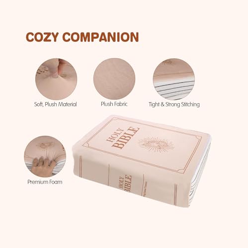 Bible Pillow Book Plush That Opens, for Kids Adults Christian Gifts, Cozy Faith Bible Pillow (Beige)