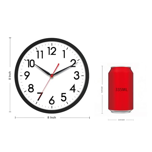 AKCISOT Wall Clock, Modern Small Wall Clocks Battery Operated 8 Inch, Silent Non-Ticking Analog Classic for Office, Home, Bathroom, Kitchen, Bedroom, School(Black)