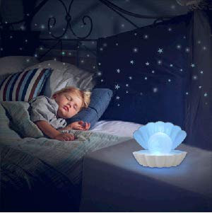 LKUA Shell Pearl Beach Themed Night Light, RGB 8 Colors Changing Mood Shell Pearl Lamps, Bedside LED Clamshell Portable Night Lights for Bar (White)