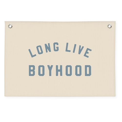 Boys Room Decor, Long Live Boyhood Banner, Baby Boy Shower Decorations, Linen Canvas Banner Wall Hanging Flag Decor for Toddler Boy Room Nursery Playroom 20x30