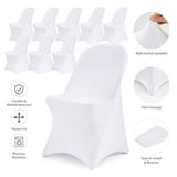 10 Pack White Spandex Folding Chair Covers, Stretch Polyester Slipcovers for Wedding, Party & Dining Chairs – Flat Front Design, Universal Fit