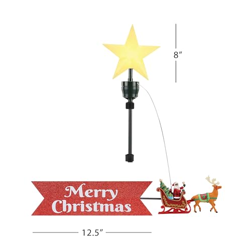 Mr. Christmas Animated African American Santa's Sleigh Christmas Tree Topper- with Merry Banner Christmas Decoration, Illuminated LED Star, Velcro Straps to Easily Attach, 21.75 Inch, Multi
