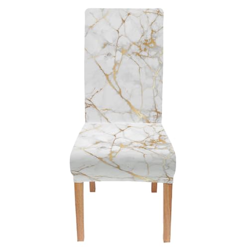 TOMWISH Dining Room Chair Covers Set of 6, Spandex Slipcover Stretch Removable Parson Chair Covers Marble White Grey and Gold Abstract Art Painting Chairs Seat Cover for Dining Room