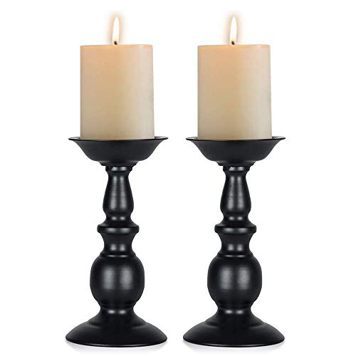2 Pcs Black Pillar Candle Holders, Most Ideal for 3" Pillar Candles, Gifts for Wedding, Party, Home, Spa, Reiki, Votive Candle (2 x L)