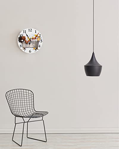 LOKMU Silent Non Ticking Clock 10 Inch, Round Wall Clock,Decorative for Living Room, Kitchen, Home,Bathroom, Bedroom, Office or School, African Woman Taking Shower
