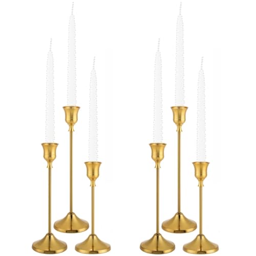 Candlestick Holders, 6PCS Metal Taper Candle Holder, Brass Gold Candle Holders for Candlesticks, Candle Holder for Wedding Fireplace Mantel Housewarming Gift