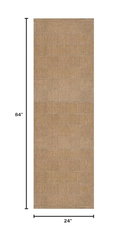 Beverly Rug Easy Jute Checkered Squared Runner Rug 2x7 Washable Durable Indoor Outdoor Area Rugs for Living Room Patio Office Stain Resistant Non Shedding Casual Indoor Outside Carpet 2 x 7 Natural