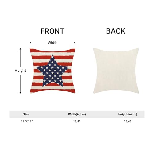 4th of July Pillow Covers 18x18 Inch Set of 2 Memorial Day Independence Day Red Stripe Blue Star Decor Throw Pillows American Flag USA Patriotic Outdoor Cushion Cases for Couch Bed Decorations