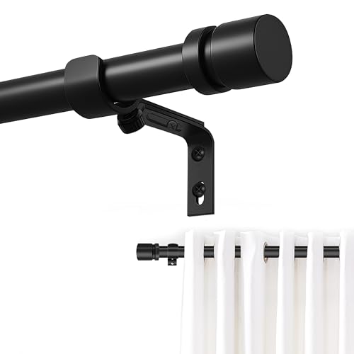 Ottsuls Curtain Rods for Windows, 32 to 60 or 71 Inches Max Adjustable Length, 1 Inch Diameter, Black Decorative Curtain Rod Set, Rustproof Heavy Duty Metal Pole with Brackets