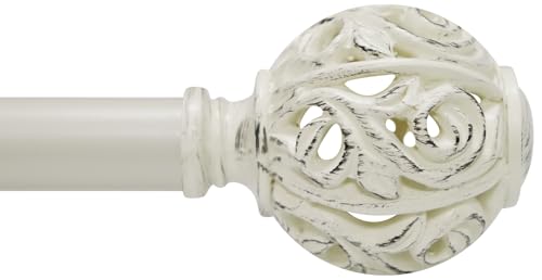 1 Inch Curtain Rod For Windows 28 to 48 Inches, Heavy-Duty Adjustable Decorative Curtain Rod With Rattan Leaf Hollow Finials For Bedroom And Living Room White
