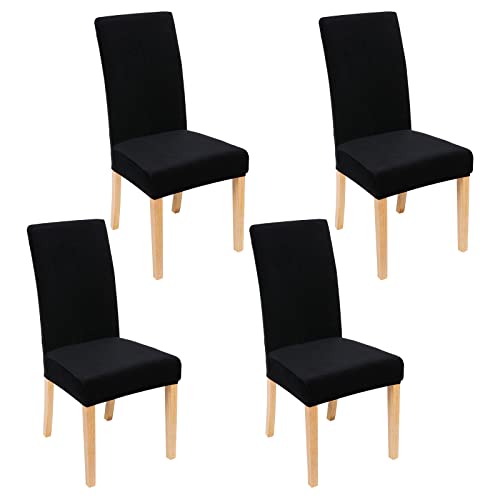Smiry Velvet Stretch Chair Covers for Dining Room Set of 4, Soft Fit Removable Washable Kitchen Parsons Chair Slipcover Protector, Black