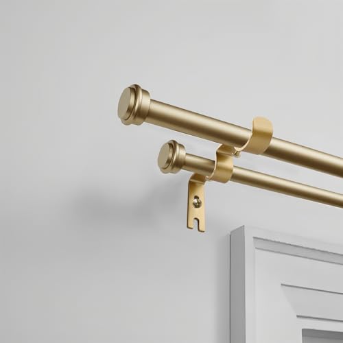 Double Curtain Rod Bracket 6 Pack Metal Curtain Rod Holders for Wall Sturdy Curtain Bracket for 1 Inch Curtain Rod Gold Wall Mounted Curtain Rod Hooks for Bedroom Living Room Patio