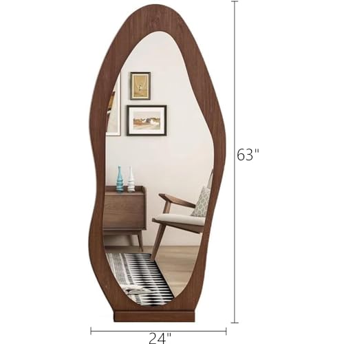 Irregular Full Length Mirror, 63" x 24" Floor or Wall Mounted, Hanging or Leaning Against Wall for Bedroom, Living Room Full Body, Brown