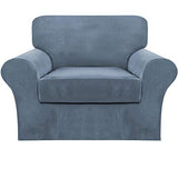 FantasDecor 2 Piece Chair Sofa Covers Velvet for Living Room Slipcovers with Individual Cushion Elastic Furniture Protector for Pets, Machine Washable (Armchair, Stone Blue)