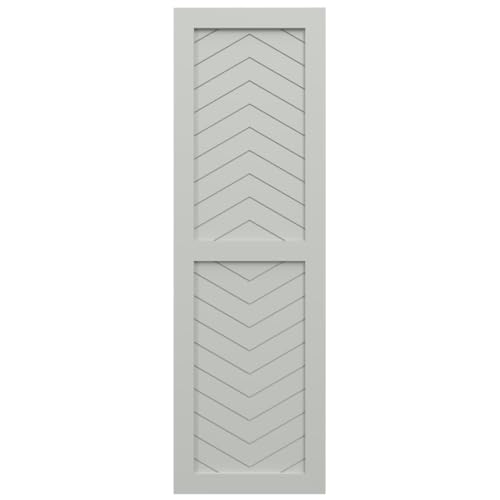 18"W x 39"H True Fit PVC Two Panel Chevron Modern Style Fixed Mount Shutters, Hailstorm Gray (Per Pair - Hardware Not Included)