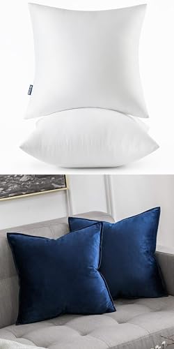 MIULEE 18x18 Inch Pack of 2 Throw Pillow Inserts 100% Virgin Fiber Filling Bundle Navy Blue Velvet Throw Pillow Covers Decorative for Livingroom Bedroom Sofa Couch Bed