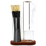 Incense Holder, 2 in 1 Incense Sticks Burner with Glass Ash Catcher & Stick Storage, Meditation Yoga Spa Gifts for Women, House Warming Gifts New Home Wooden Aesthetic Room Decor, Rustic Brown