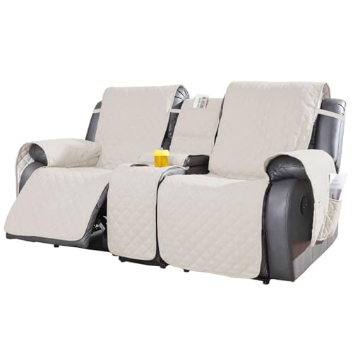 Loveseat Recliner Cover with Console, Waterproof Non-Slip Recliner Cover with Elastic Straps, Sofa for Double Reclining Sofa Furniture Protector for Kids, Pets