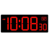 Soobest LED Digital Wall Clock, Large Digital Clock Bold Numbers with Seconds for Seniors Visually Impaired，Plug Electric Clock Dimmable Auto DST Large Display 10 Inches (Red)