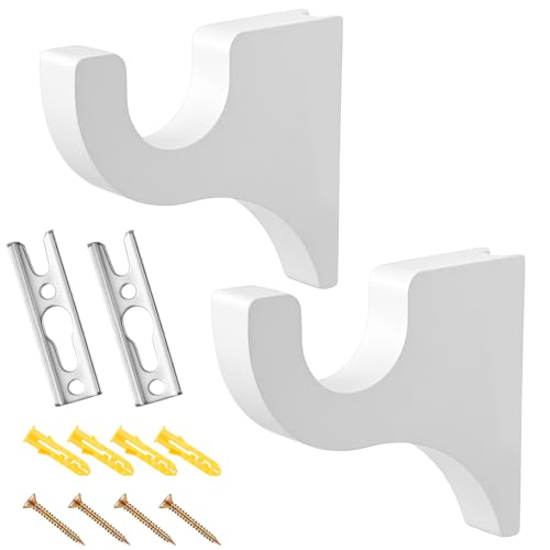 Briwooody 2 Pack Wooden Curtain Rod Brackets Curtain Rod Holder Wood Brackets Classics 3 1/2" Return Bracket for 2" Pole (White)