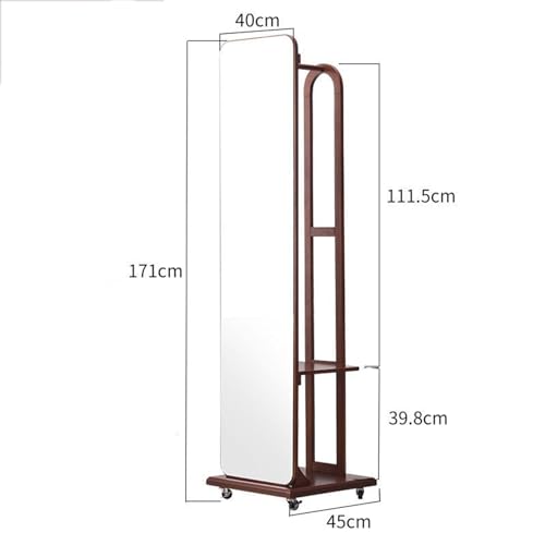 Decorative Full-Length Dressing Mirror, Bedroom Rotating Floor, Multi-Functional Solid Wood Storage Fitting for Living Room