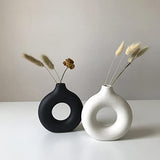 White Ceramic Vases for Pampas Grass,Water Drop Design Doughnut vase Modern Home Decor Minimalist Nordic Boho Ins Style (White Mini)