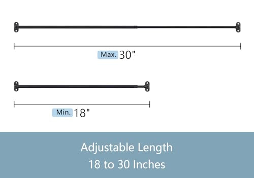 TYRON 1 Pack Screwed Sash Curtain Rod Adjustable 18-30 Inch, 3/8 In. Diameter, French Door Curtain Rods, Cafe Window Rod (Black)