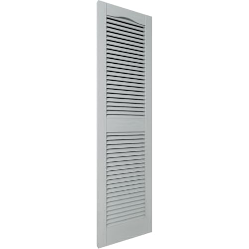 14 1/2"W x 49"H Lifetime Vinyl, TailorMade Cathedral Top Center Mullion, Open Louver Shutters, w/Shutter-Loks (Per Pair), 945 - Platinum