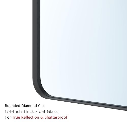 VocalStar Black Bathroom Mirror for Wall, 18 x 26 Inch Rounded Rectangle Metal Framed Bathroom Wall Vanity Mirror Farmhouse, 1/4-inch Shatterproof Glass | Ultra-Flush Hanging