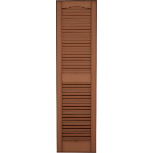 14.5 in. W x 24 in. H Builders Edge, TailorMade Cathedral Top Center Mullion, Open Louver Shutters, Includes Matching Installation Spikes (Per Pair), 471 - Treated Cedar