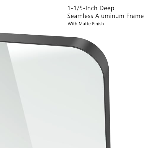 VocalStar Black Bathroom Mirror for Wall, 18 x 26 Inch Rounded Rectangle Metal Framed Bathroom Wall Vanity Mirror Farmhouse, 1/4-inch Shatterproof Glass | Ultra-Flush Hanging