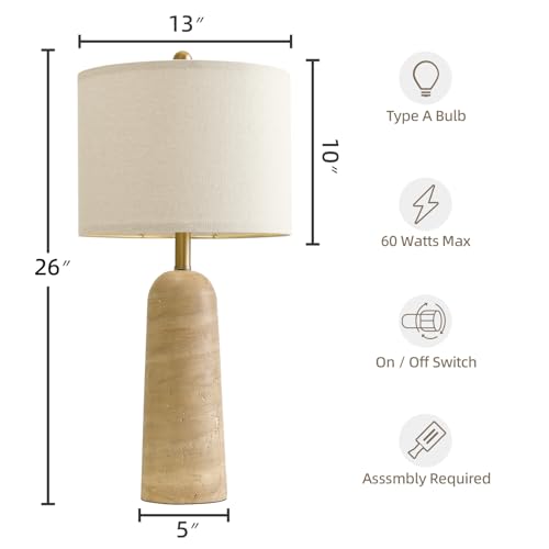 BOBOMOMO Modern Table Lamp Set of 2, Warm Beige Resin Lamp with Natural Stone Look, 27.25" Lamps for Living Room with Linen Shades, Bedside Lamp for Bedroom, Living Room, Nightstand, Entryway