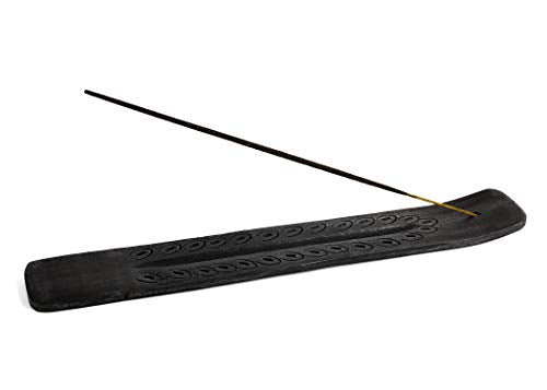 Wooden Incense Holder - Carved Wood Hand Painted - 10 inches Long (Black)