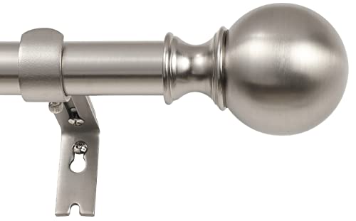 Brushed Nickel Curtain Rods for Window 36 to 72 Inch, Adjustable 1-Inch Thicken Single Drapery Rods, Telescoping, Decorative Round Finial