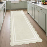 Washable Runner Rug 2.6x8 Kitchen Hallway Scalloped Rugs, Non Skid Stain-Resistant Indoor Rug Soft Entryway Carpet Runner for Bathroom Laundry Room