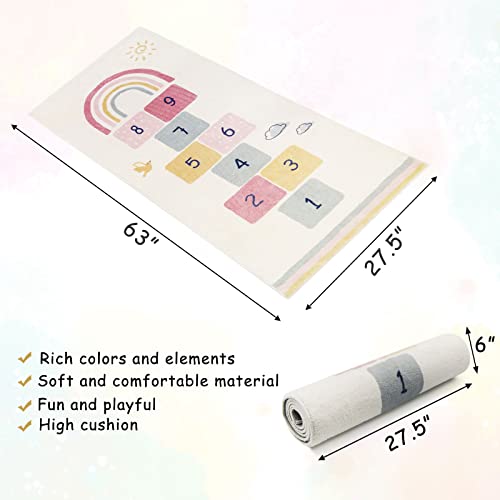 Topotdor Rainbow Sky Hopscotch Game Rugs,Kids Play Area Rugs Soft Floor Carpet for Bedroom Playroom Nursery,Great Gift for Girls & Boys,27.5" x 63"