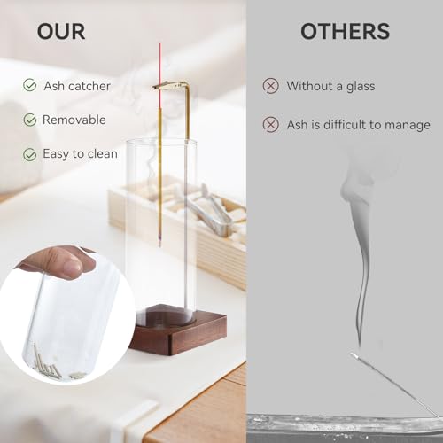1 Pack Incense Holder for Sticks, Insence-Stick Holder Ash Catcher with Removable Glass [Anti-Ash Flying], Mess-Free Incense Burner Holder, Perfect for Meditation Yoga Relaxation, Home Decor