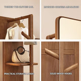 Floor-Standing Solid Wood Rotating Coat Rack，Rustic Wood Full Length Mirror with Coat Rack 360° Rotatable Standing Mirror and Coat Hanger for Bedroom and Living Room Roller Version