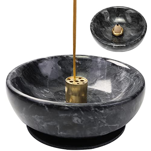Vrupin Natural Marble Incense Burner, Handmade Incense Stick Incense Burner Reflux Burner, Ideal for use in Meditation, Incense Smokers and Decoration. (Black)
