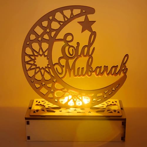 Eid Crafts Night Light Ramadan Mubarak Moon Lamp 3D Handmade LED Lights Eid Ornaments Gift for Muslims, Islamic Family Friend Home Bedroom Decor