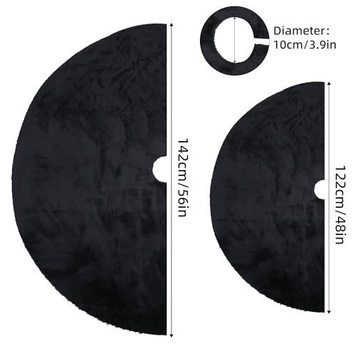 Christmas Tree Skirt 56 inch, Black Plush Christmas Tree Skirt, for Family Christmas Decoration, Christmas Party Decoration(Black，Large)