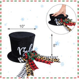 Christmas Tree Topper Hat, Black Velvet Bowler Derby Hat Topper with Long Plaid Ribbon Ornament, Christmas Snowman Topper Hat for Home Holiday Tree Decoration (Christmas Tree Topper Hat (10 x 8 Inch))