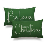 DFXSZ Christmas Throw Pillow Covers 12x20 Inch Set of 2 Merry Christmas Farmhouse Decorations Believe Holiday Decor Throw Cushion Case for Home Couch