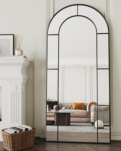 Antok 71" x 32" Full Length Mirror, Floor Mirror Arched Window Decorative Mirror, Metal Framed Decor Farmhouse Floor Mirrors Art Pane Mirrors Wall Decor for Bedroom, Living Room, Entryway