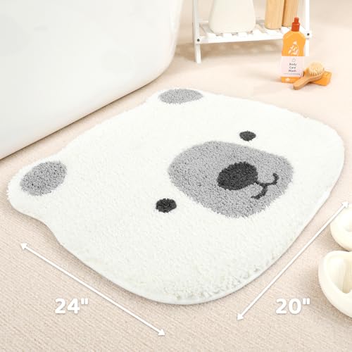 Molesun Cute Animal Bath Mat Soft, Shower Rug Plush Microfiber Funny Bath Rug Water Absorbent Floor Mats, Bathroom Rug for Kids Room, Bedroom, Kitchen (Polar Bear, 20 x 24)